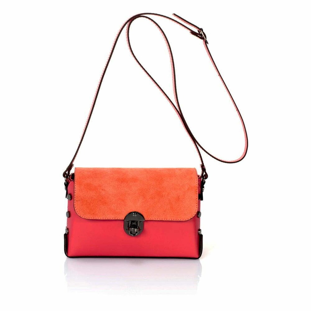 Giulia Massari Top Handle Suede & Leather Studded Bag Crossbody Bag Orange
